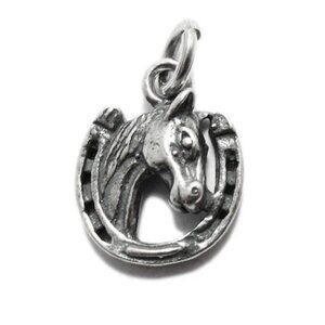 HORSE'S HEAD IN HORSESHOE CHARM IN STERLING SILVER.